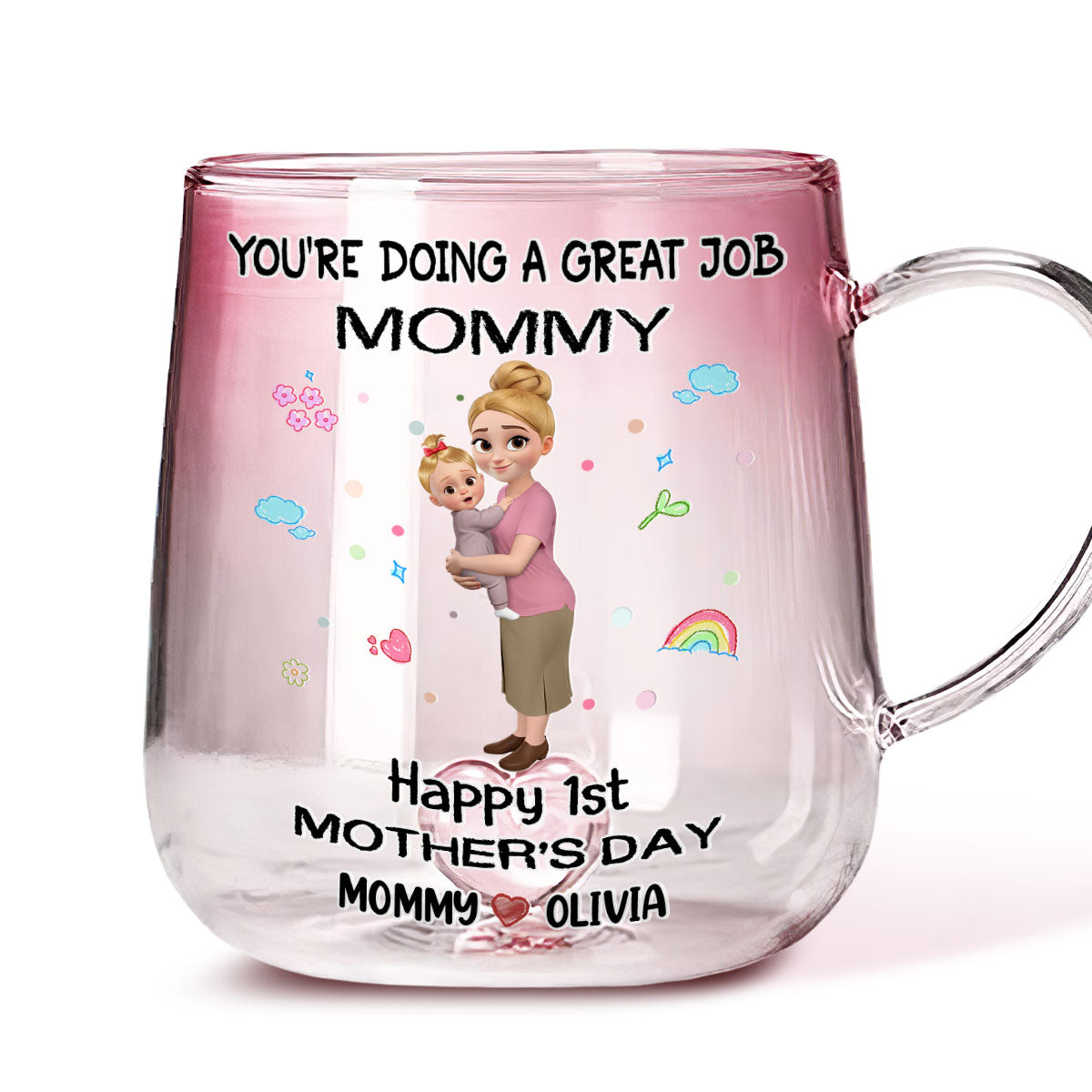 Mommy And Baby Bond - Personalized Custom Pink Gradient Glass Mug