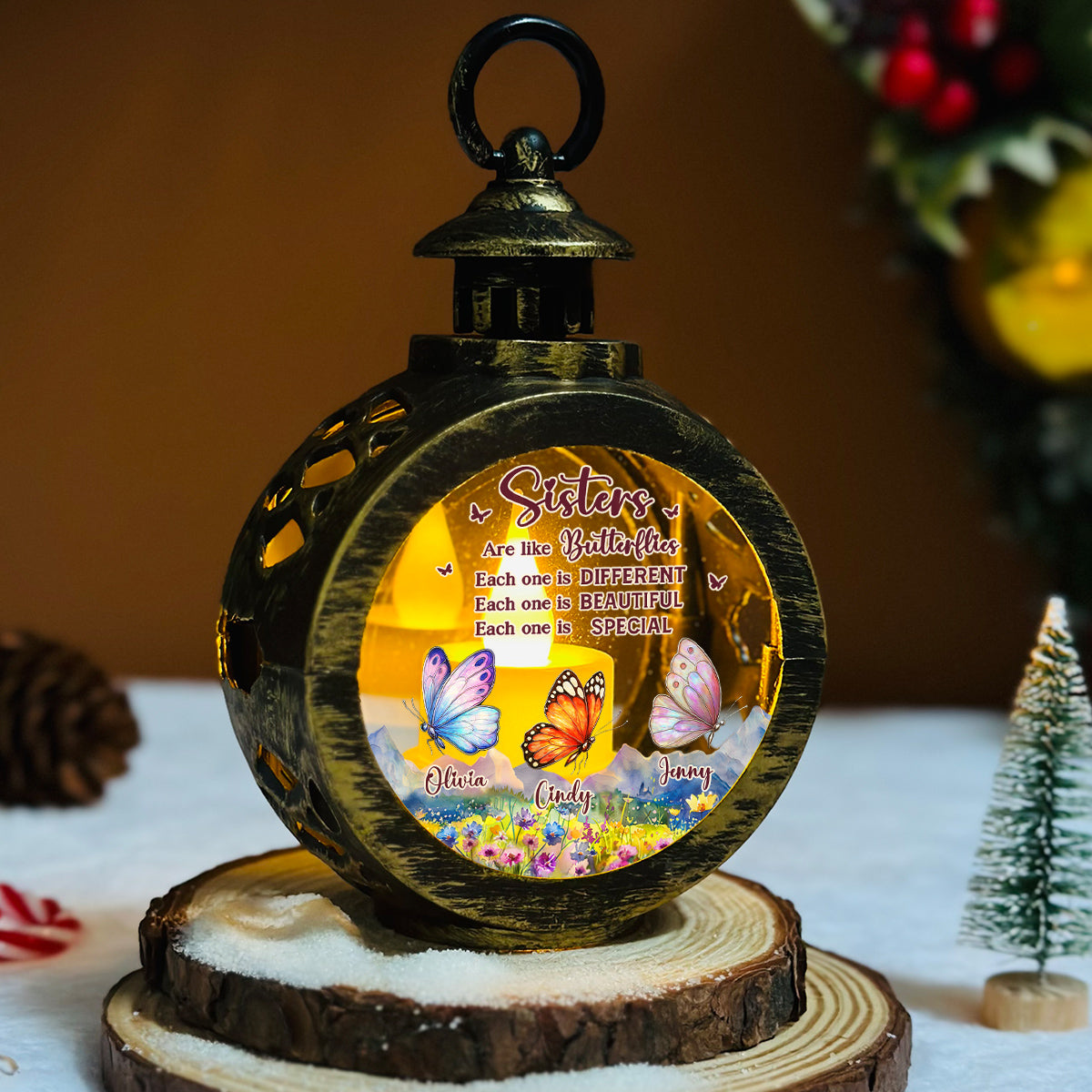 Sisters Are Like Butterflies - Personalized Custom Christmas Lantern