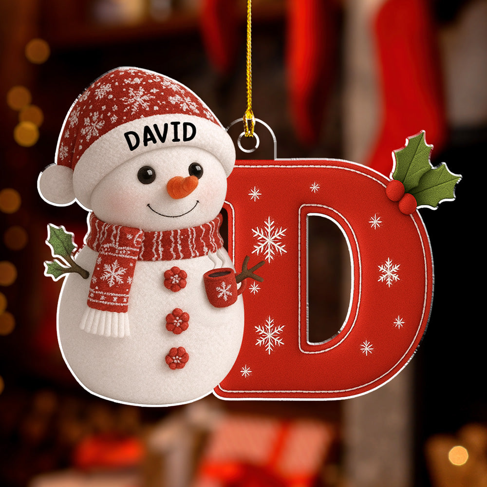 Little Snowman Joy With Letter - Personalized Custom Acrylic Ornament