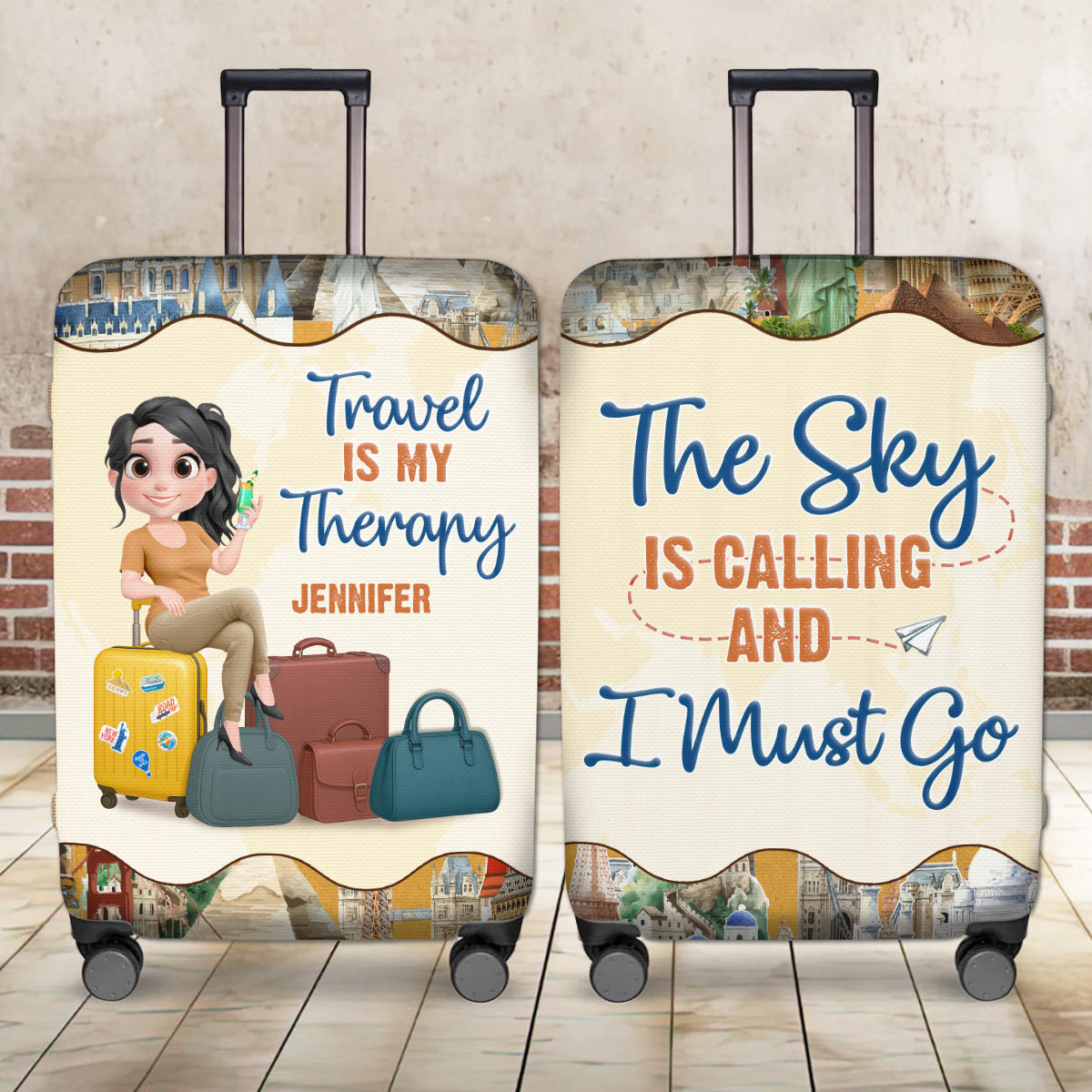Travel Is My Therapy Cartoonize - Personalized Custom Luggage Cover