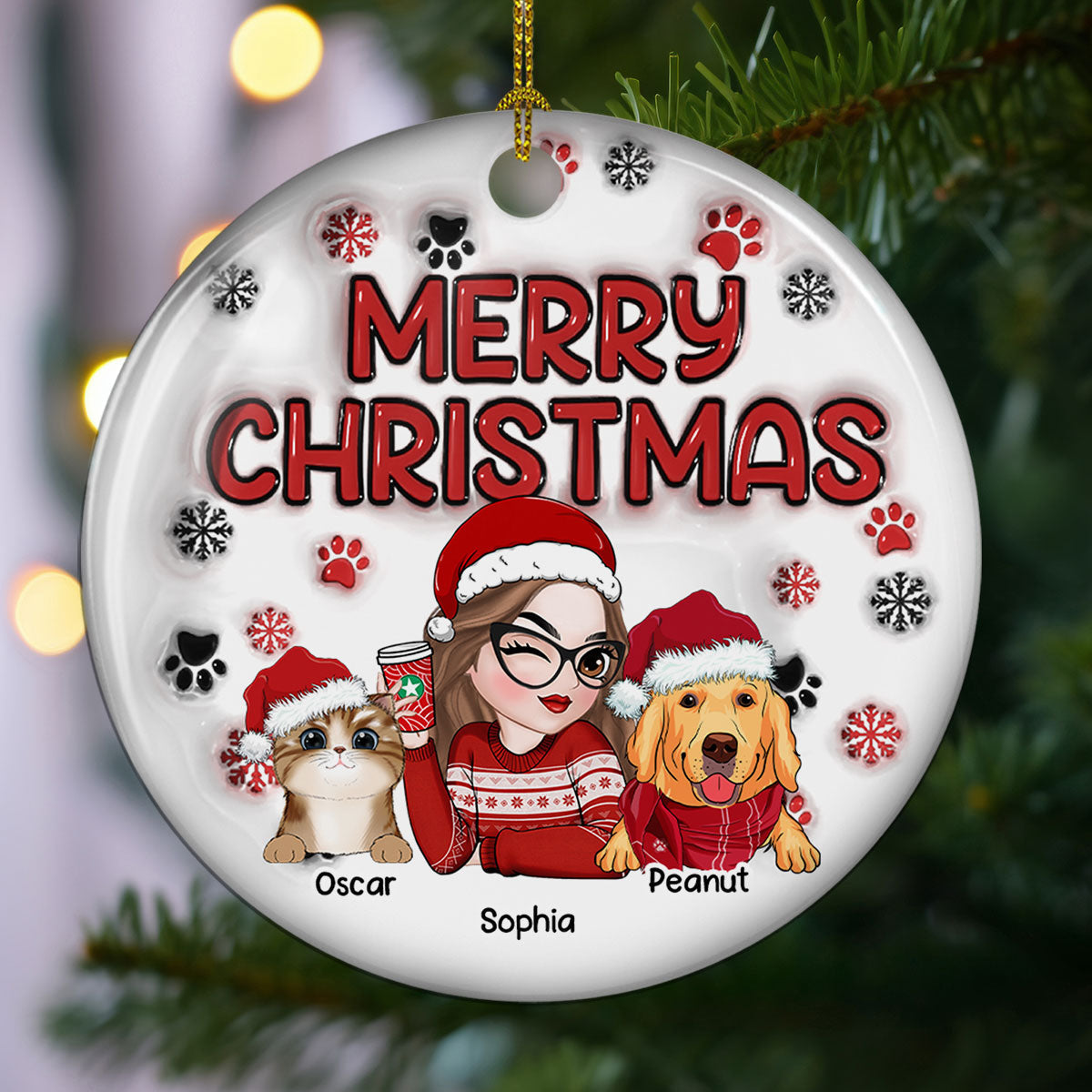 Merry Christmas Fur Mom - Personalized Custom 3D Inflated Effect Ceramic Ornament