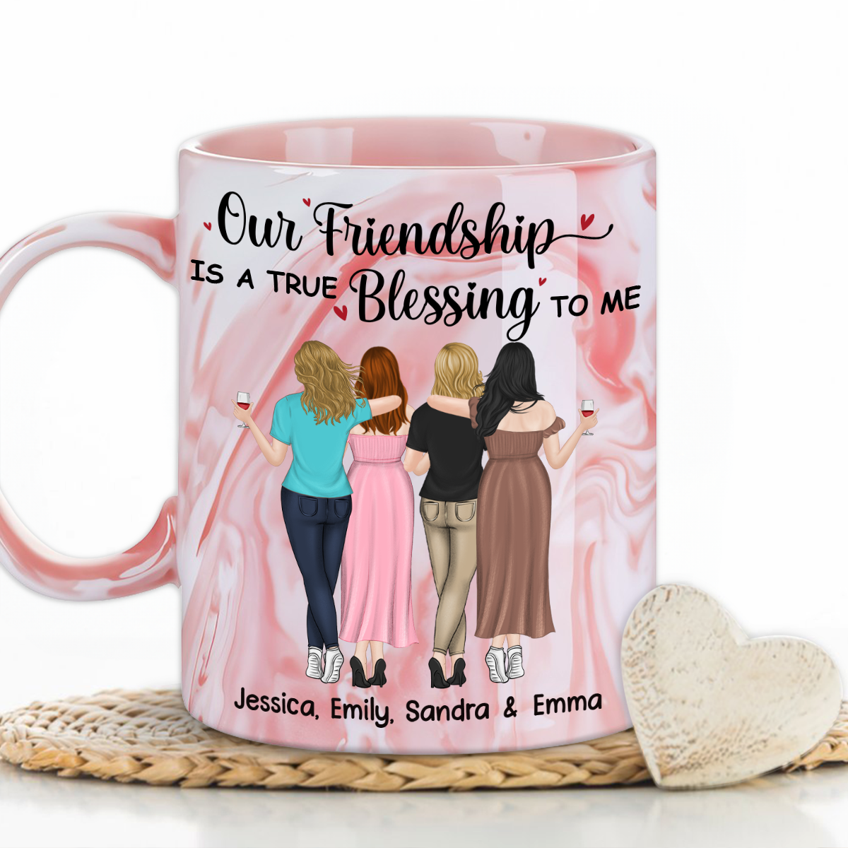 Our Friendship - Personalized Custom Pink Marble Mug