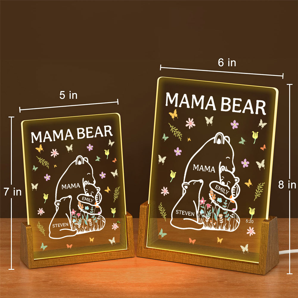 Mama Bear - Personalized Custom Plaque With Walnut Base