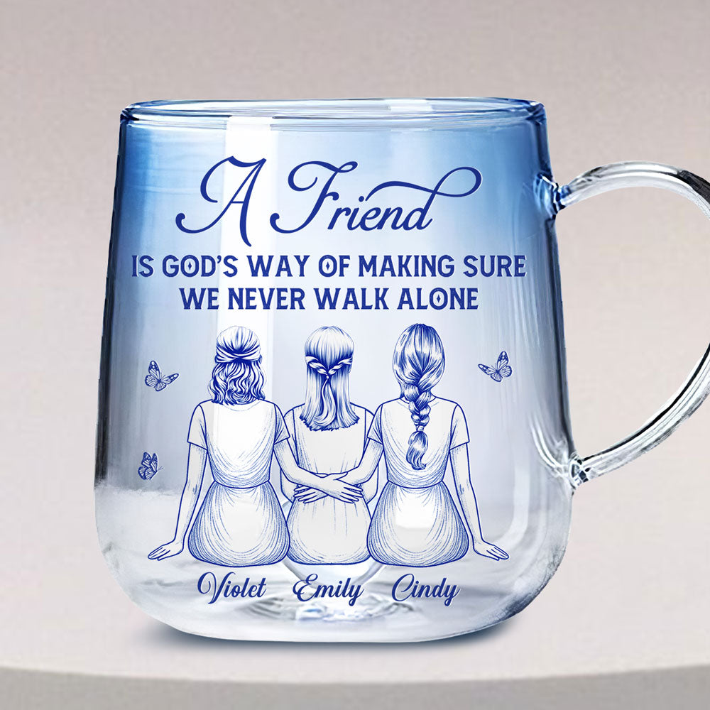 A Friend Is Gods Way - Personalized Custom Blue Gradient Glass Mug