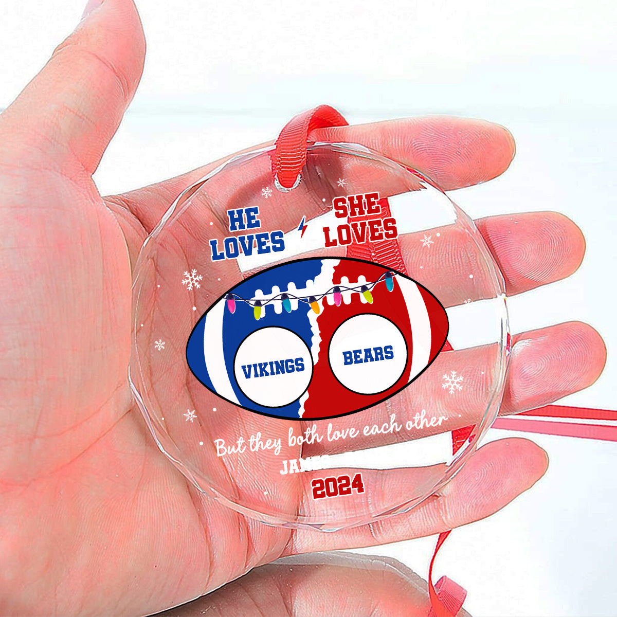 He Loves, She Loves Teams - Personalized Custom Glass Ornament