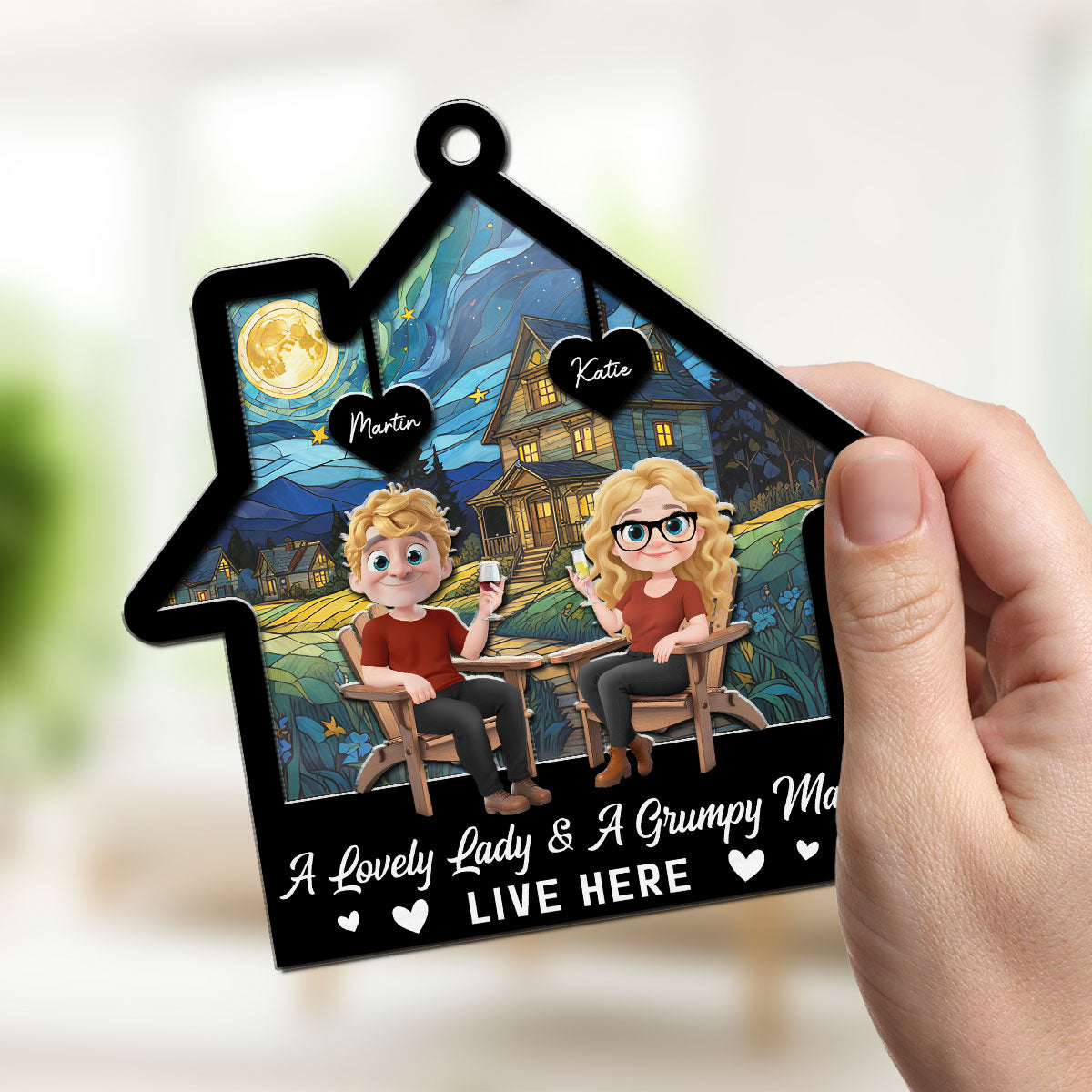 A Lovely Lady And A Grumpy Man - Personalized Custom Suncatcher