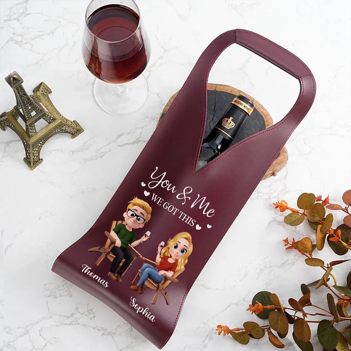You And Me Got This - Personalized Custom Leather Wine Bag