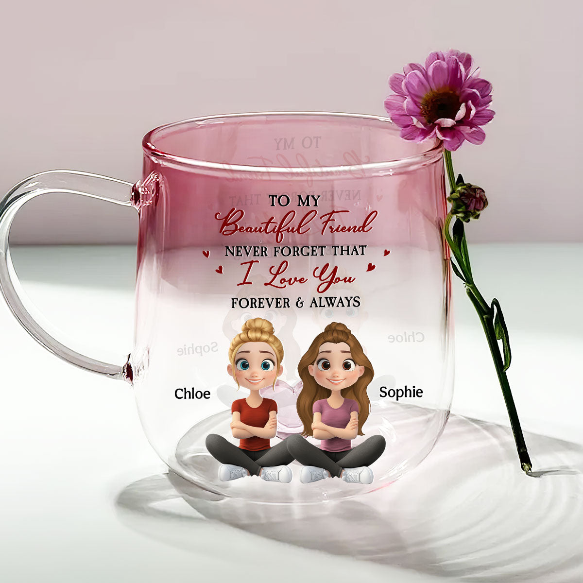 My Best Friends - Personalized Custom Pink Gradient Glass Mug