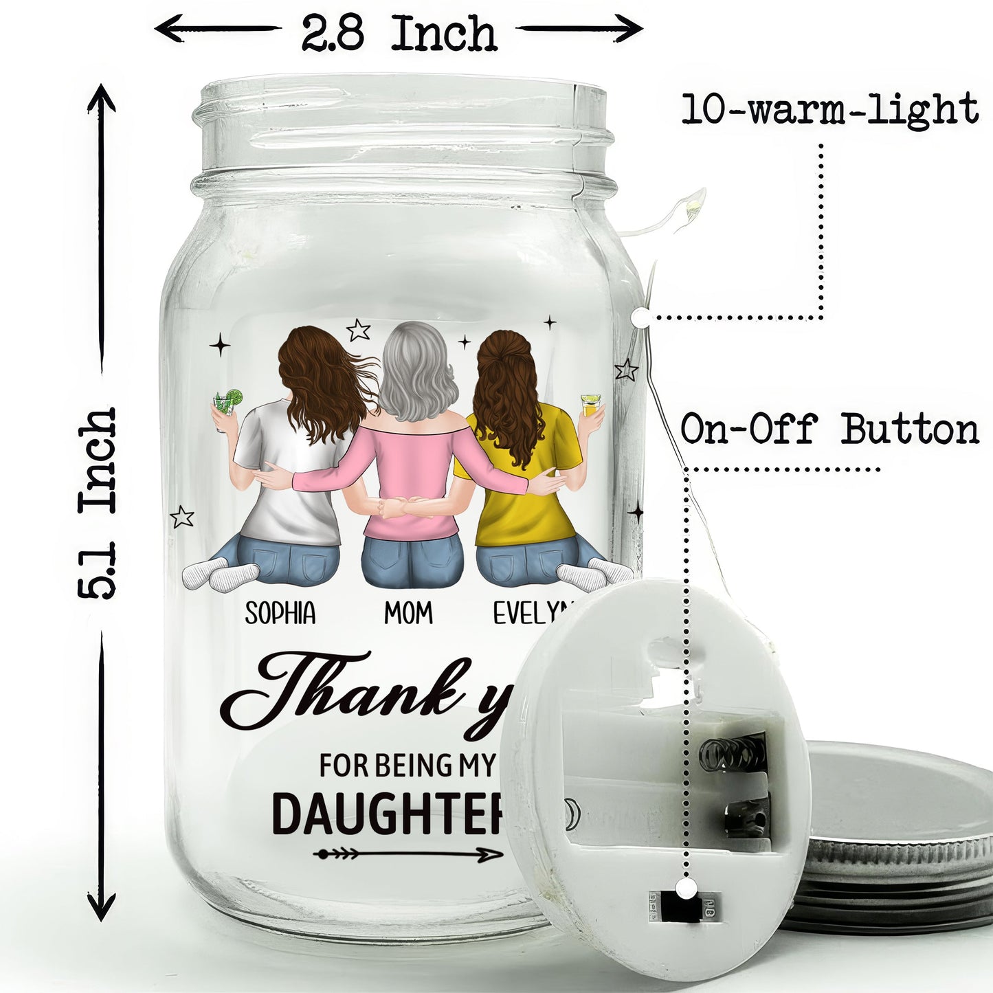 The Love Between Mother And Daughters Is Forever - Personalized Custom Mason Jar Light