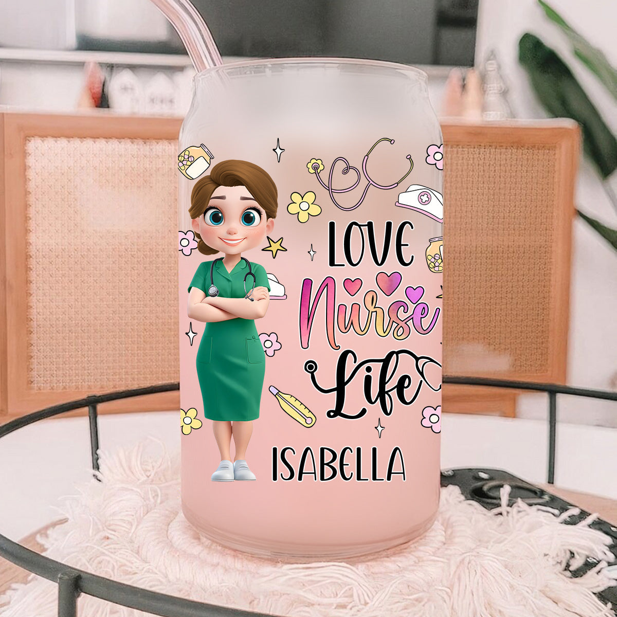 Love Nurse Life - Personalized Custom Glass Can