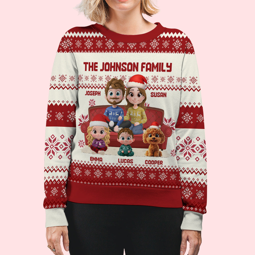 Couple Family With Pets And Kids Cartoon - Personalized Custom All-Over-Print Sweatshirt
