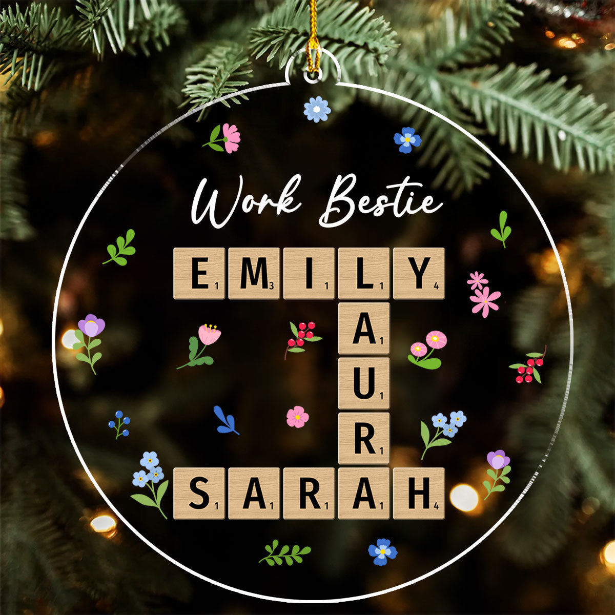 Besties Coworker Crossword Art - Personalized Custom Acrylic Ornament