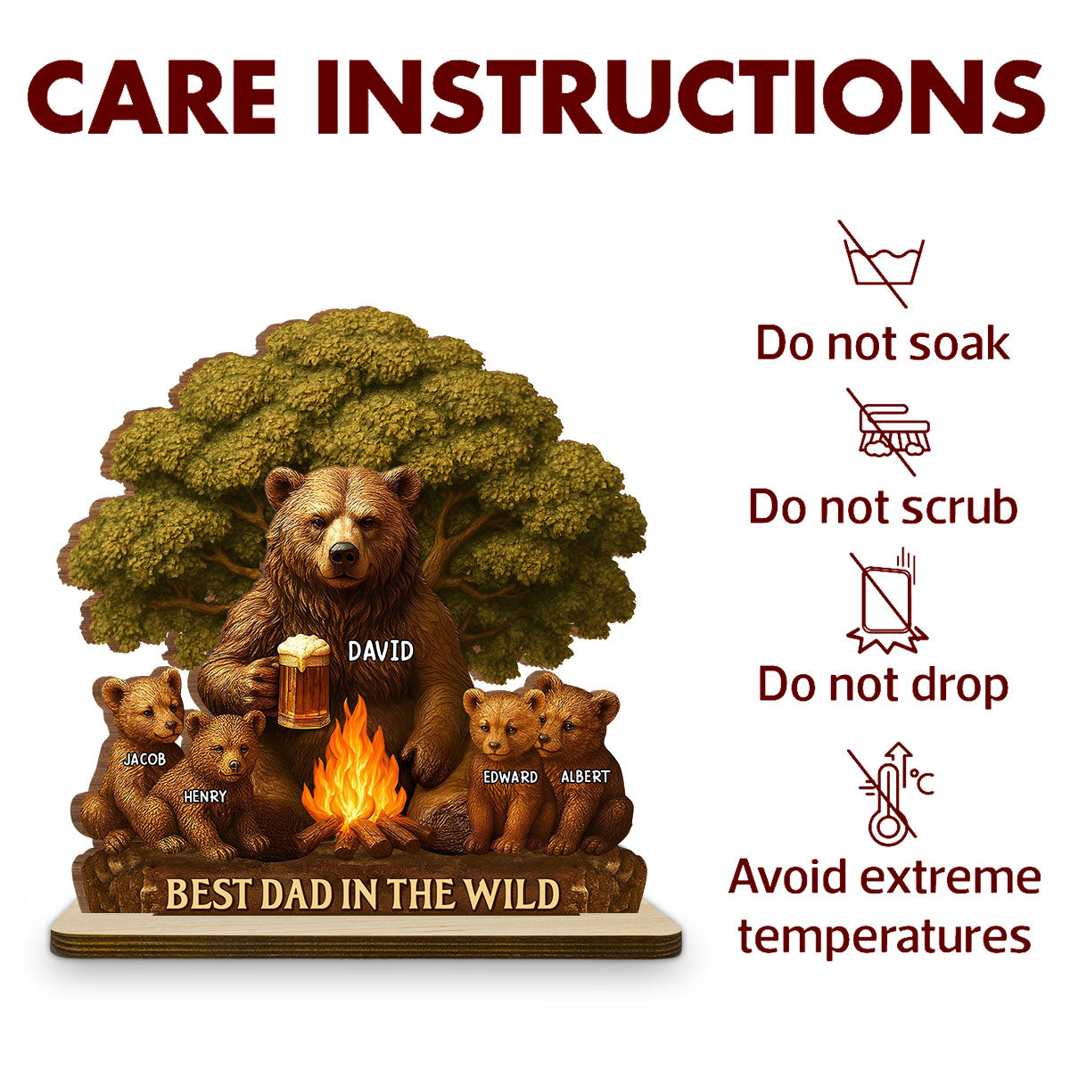 Best Dad In The Wild - Personalized Custom 2-Layer Wood Plaque With Flat Base