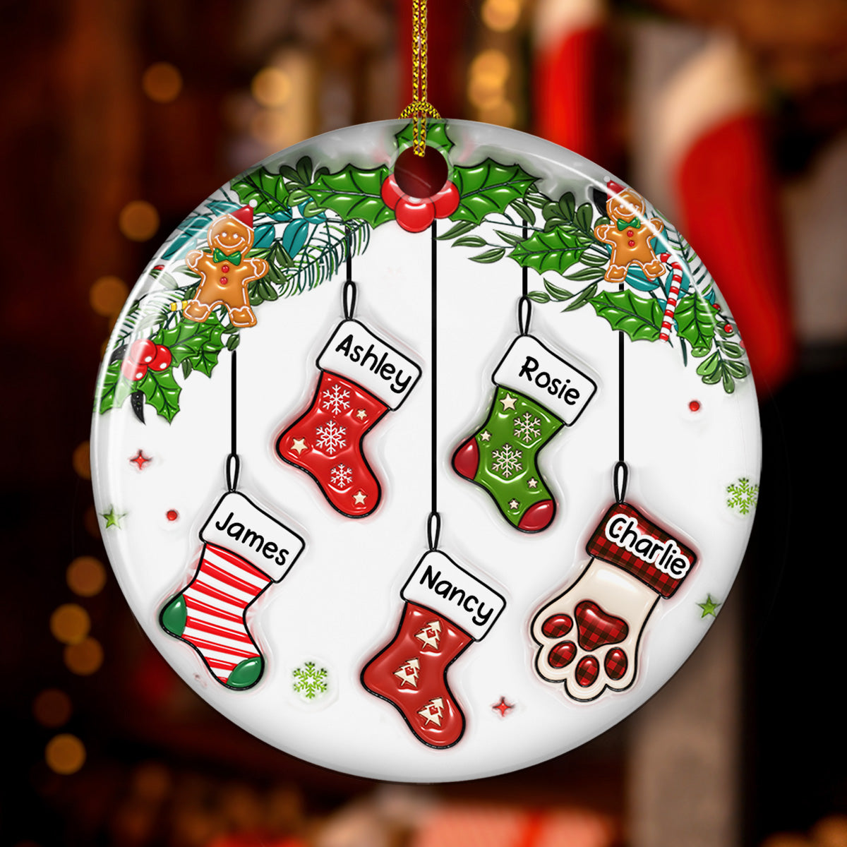 Family Stocking - Personalized Custom 3D Inflated Effect Ceramic Ornament