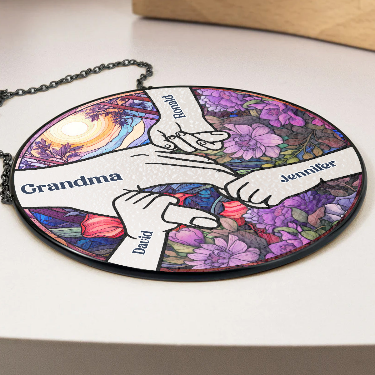 Hold Our Hands And Our Hearts - Personalized Custom Window Hanging Suncatcher