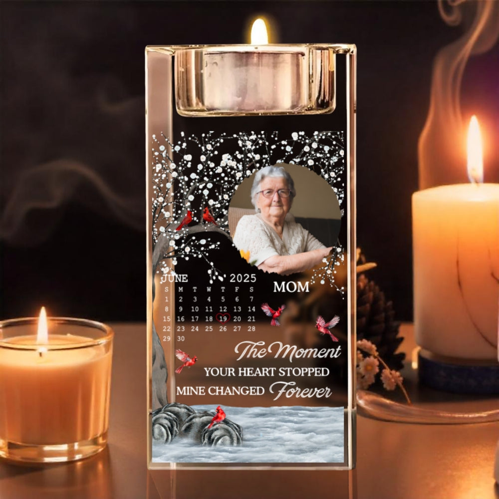 The Moment Your Heart Stopped Mine Changed Forever - Personalized Custom Crystal Candle Holder