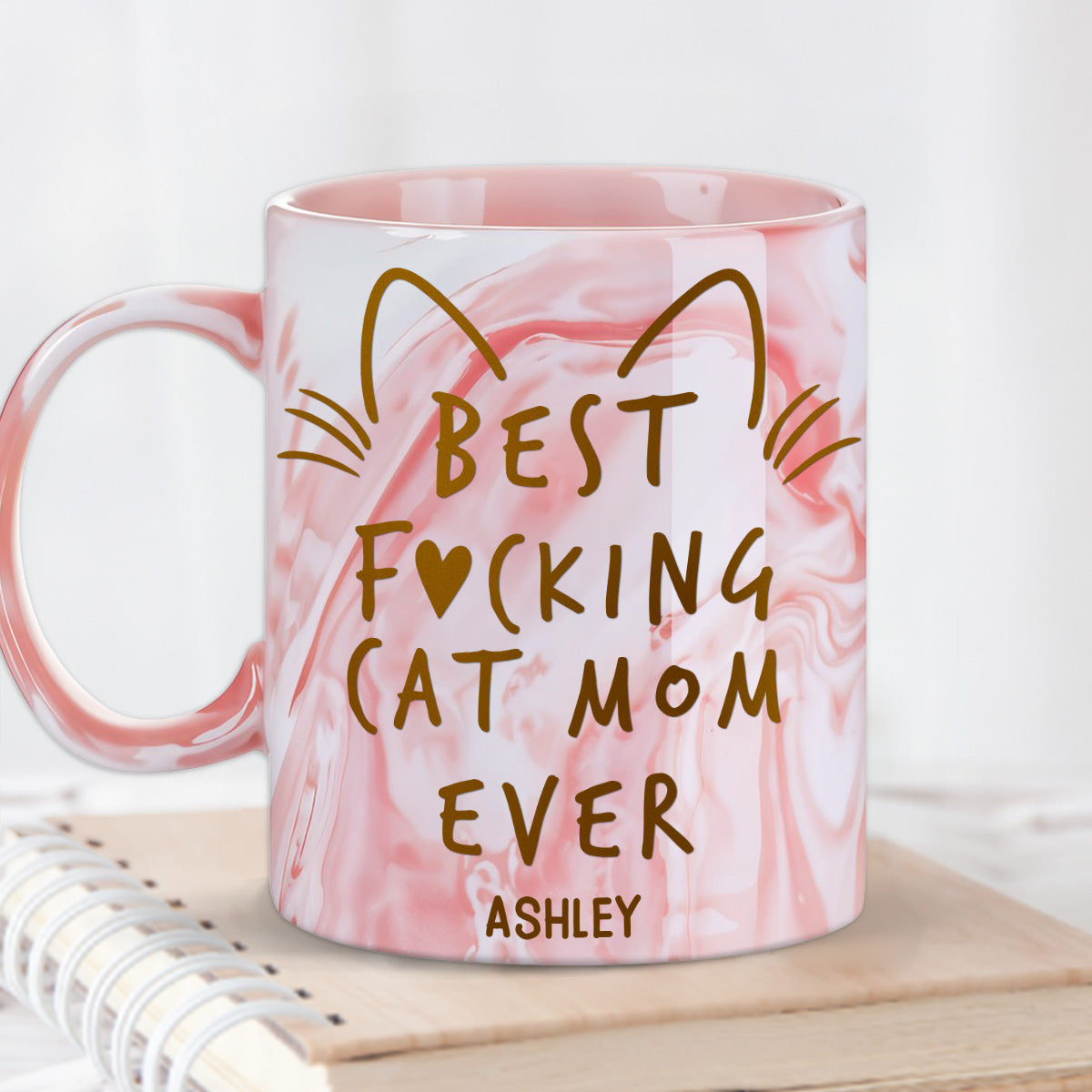 Best Cat Mom - Personalized Custom Pink Marble Mug