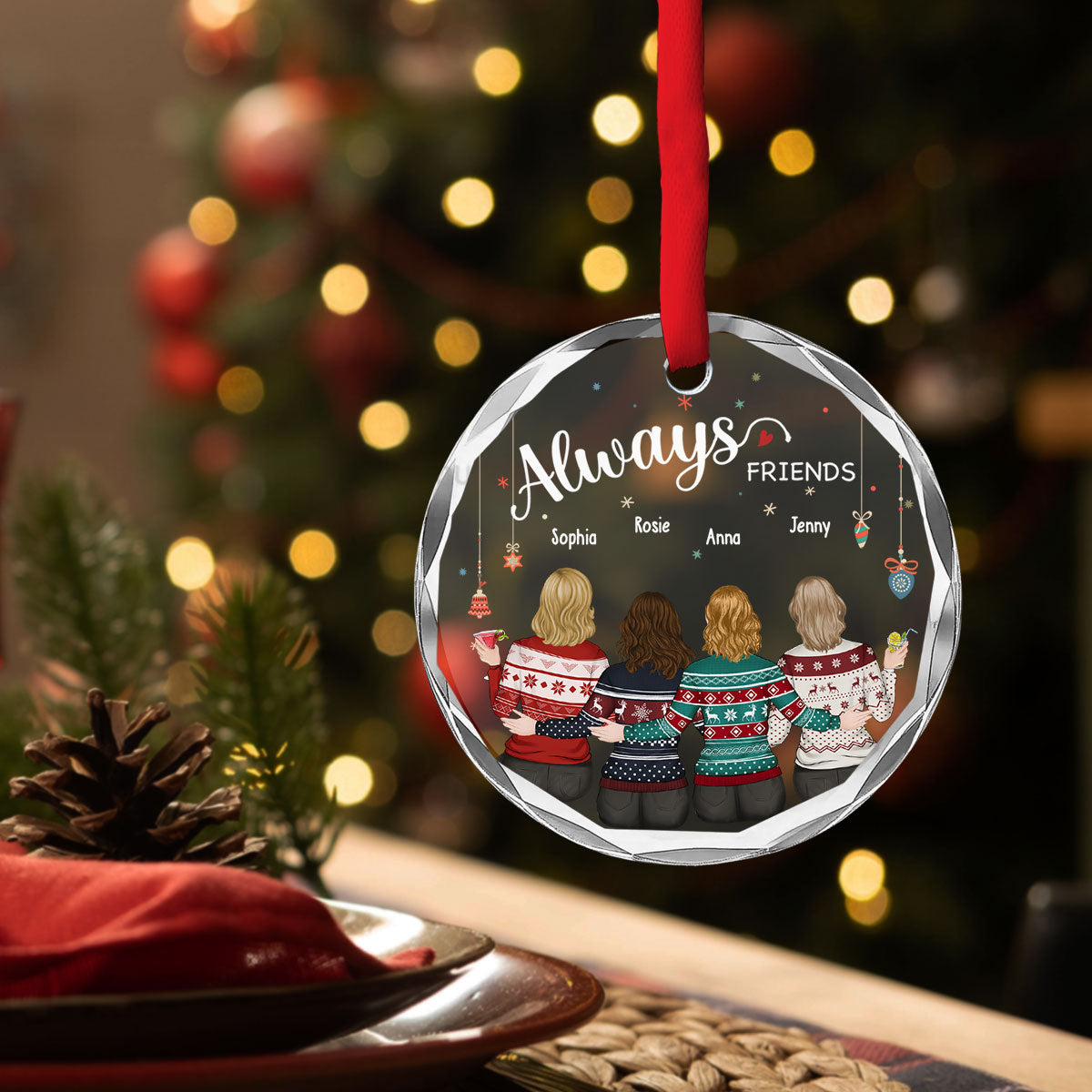 Always My Sister Forever My Friend - Personalized Custom Glass Ornament