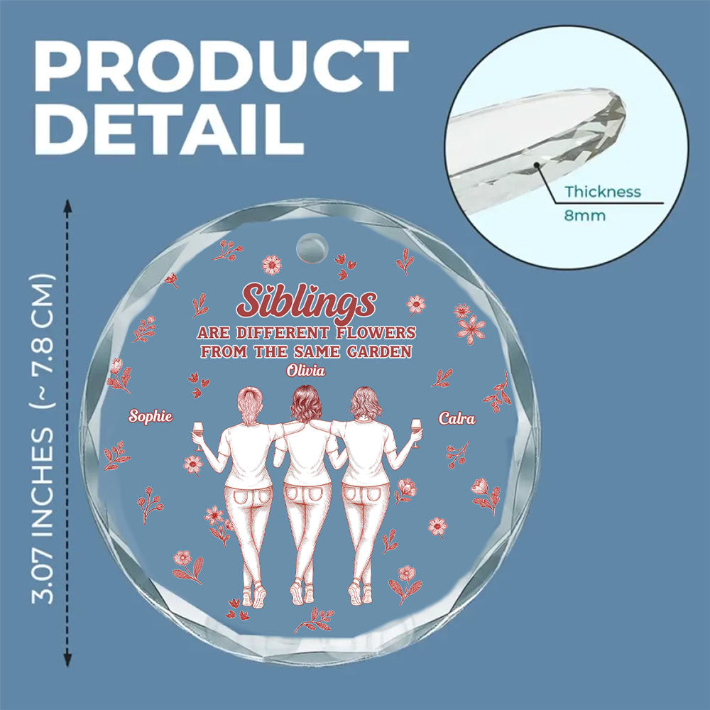 Sisters Are Flower Blue Toile - Personalized Custom Glass Ornament