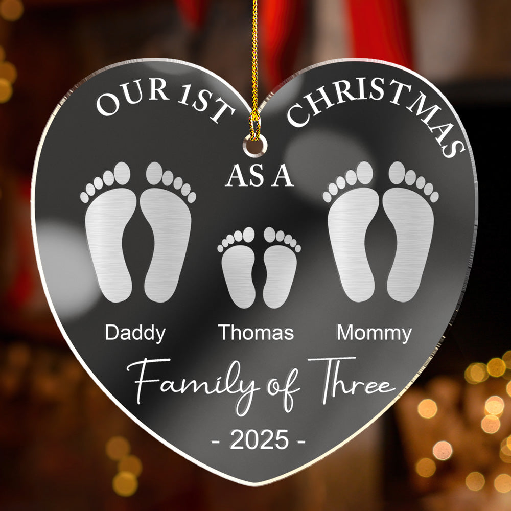 First Christmas As A Family Footprints  - Personalized Custom Mirrored Acrylic Ornament