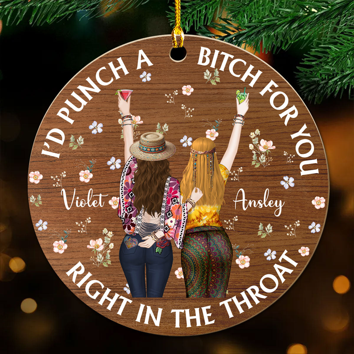 Punch Bitch Hippie Version - Personalized Custom Wood Ornament