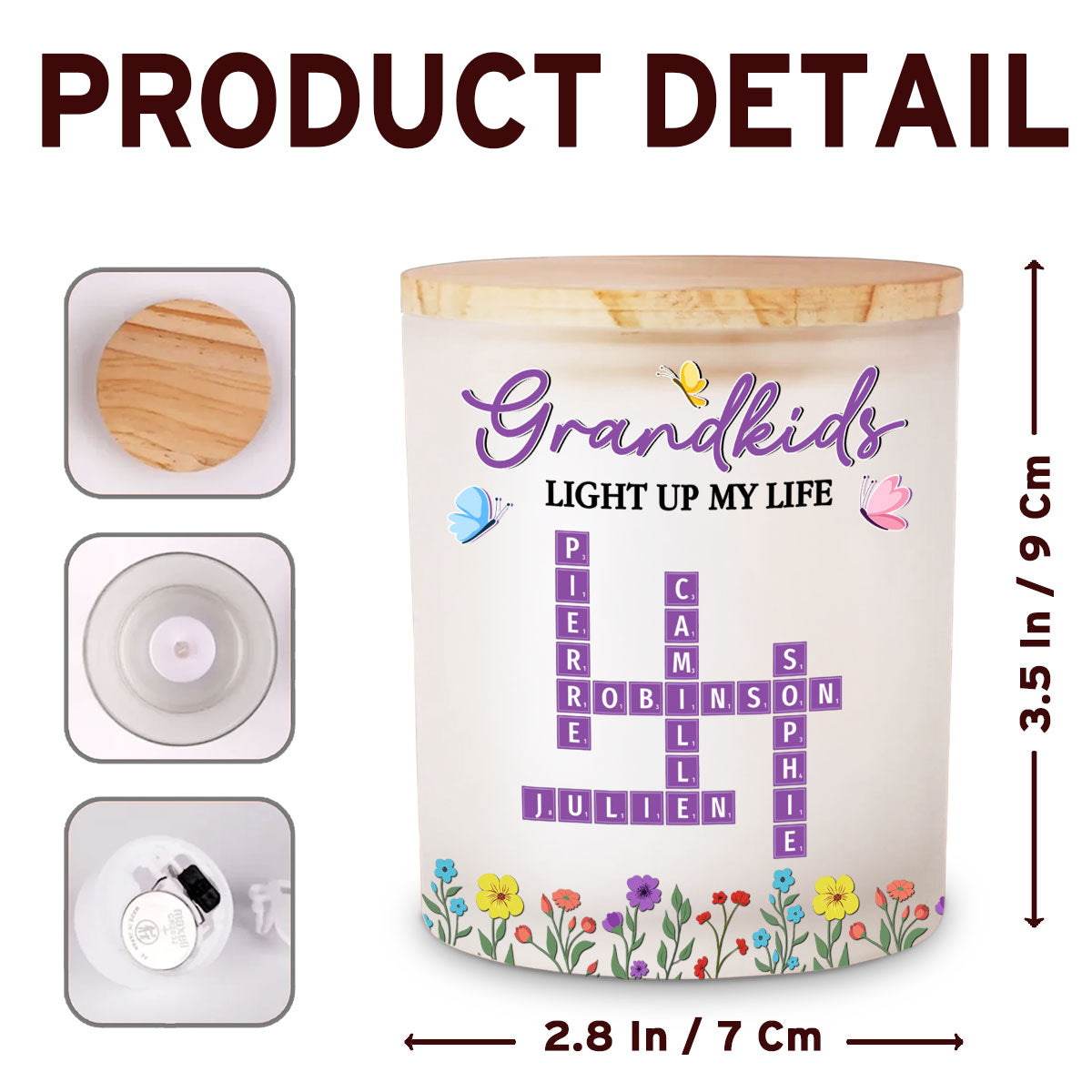 Love My Grandkids Crossword - Personalized Custom Glass Jar With LED Candle