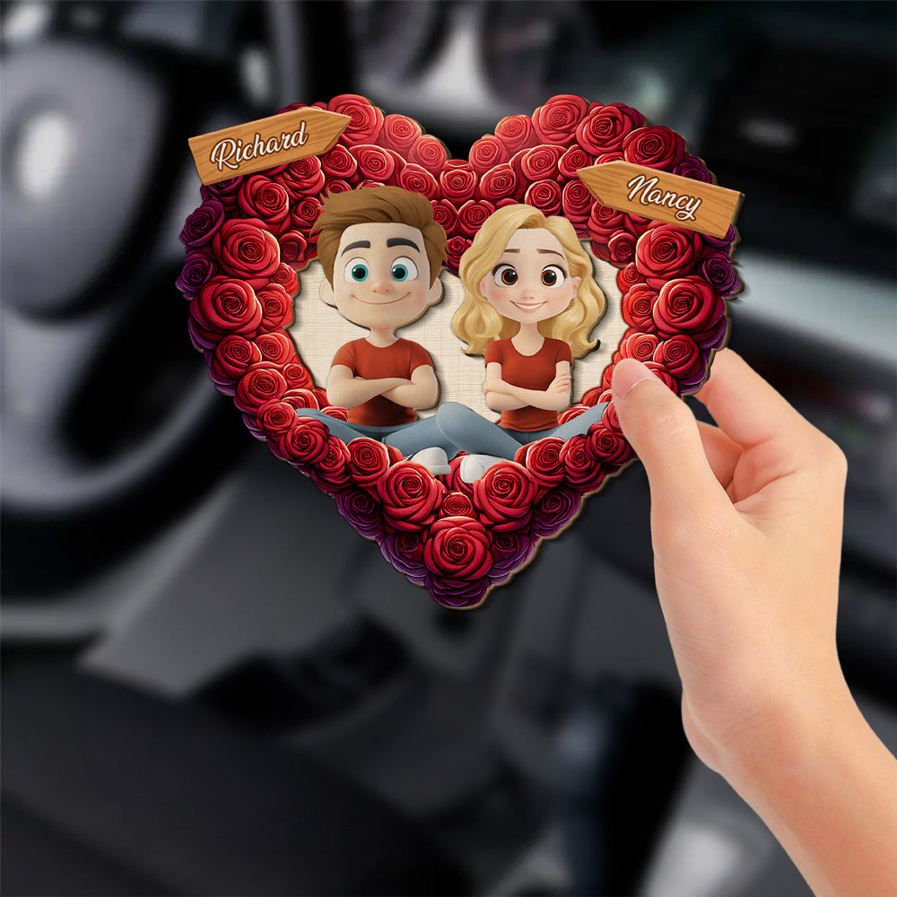 Romantic Rose Heart Couple - Personalized Custom Car Visor Clip
