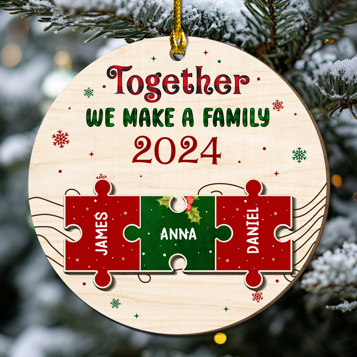 Together We Make A Family - Personalized Custom Freeshape 2-Layered Wood Ornament