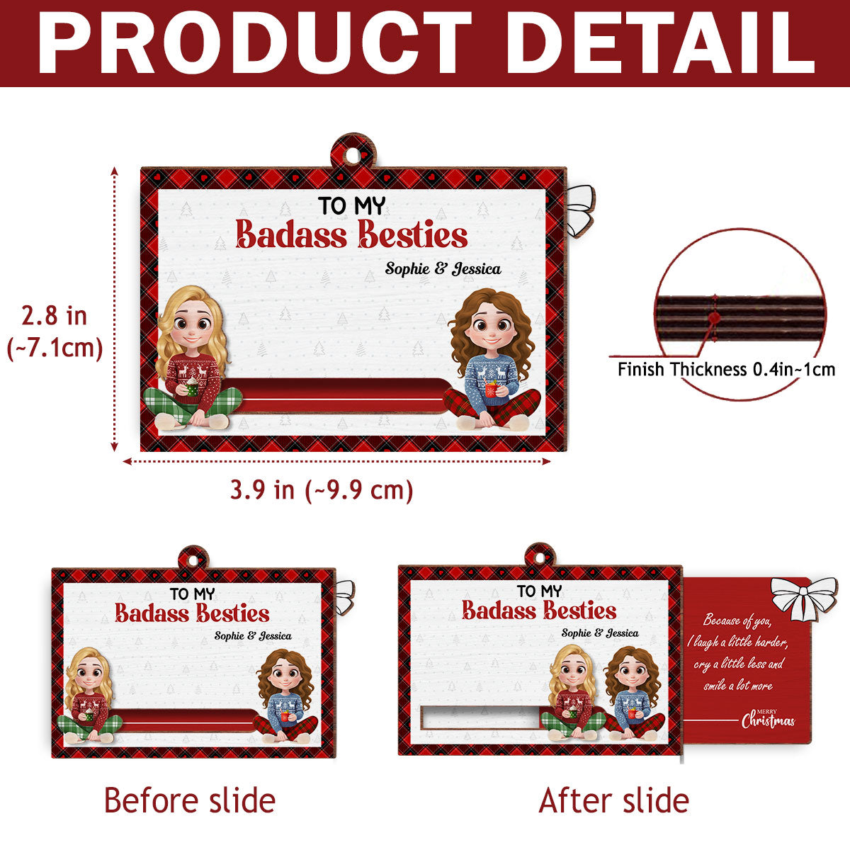 To My Badass Bestie - Personalized Custom Slide Ornament
