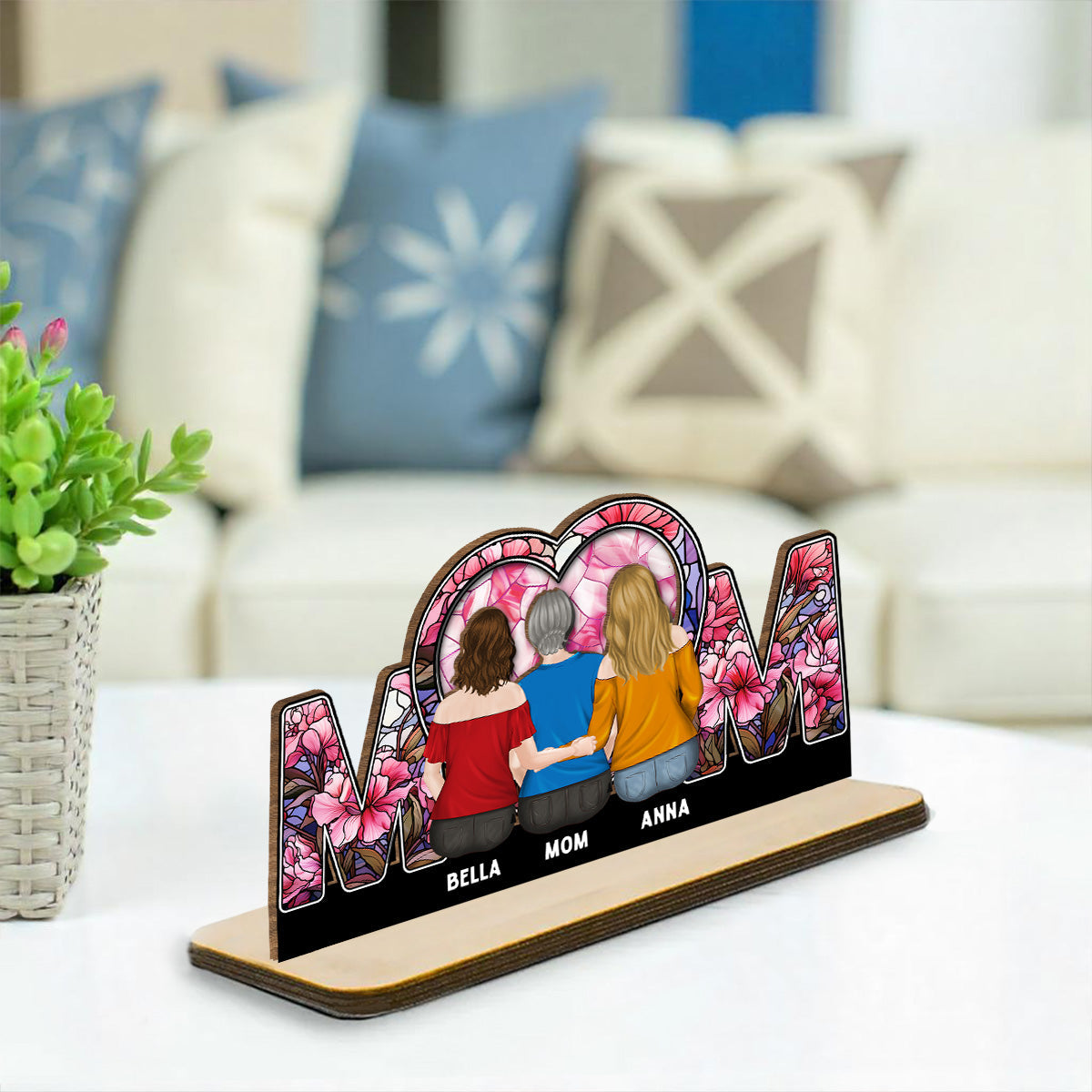 Beside Mom - Personalized Custom 2-Layer Wood Plaque With Flat Base
