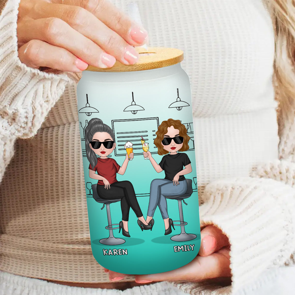 Because Of You I Laugh A Little Harder - Personalized Custom Ombre Frosted Glass Can