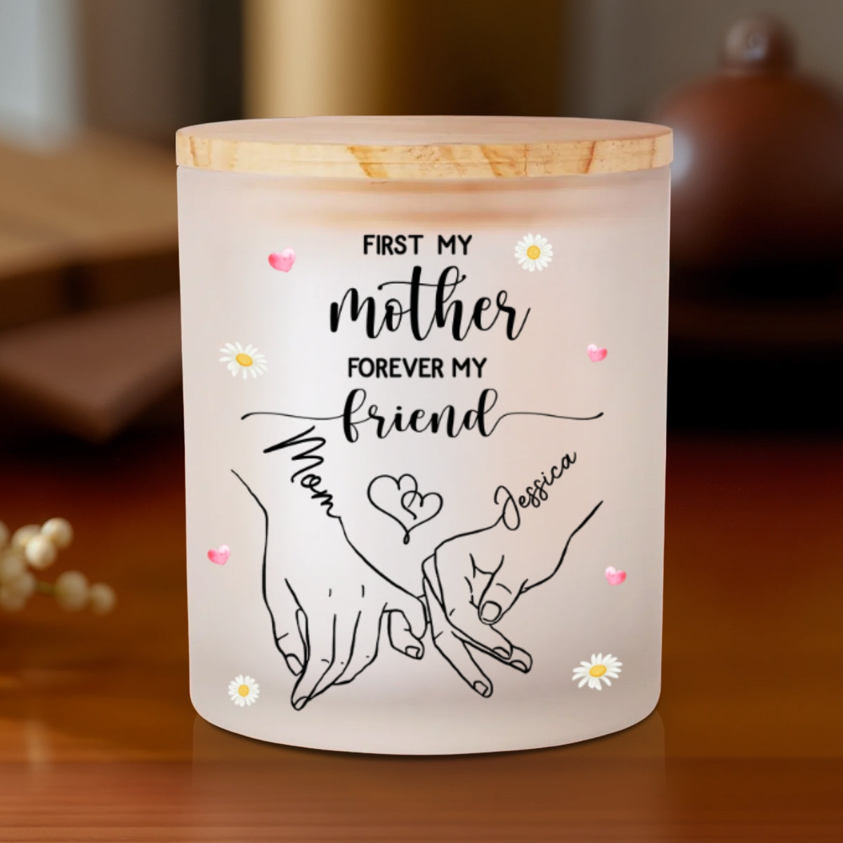 First My Mother Forever My Friend - Personalized Custom Glass Jar With LED Candle