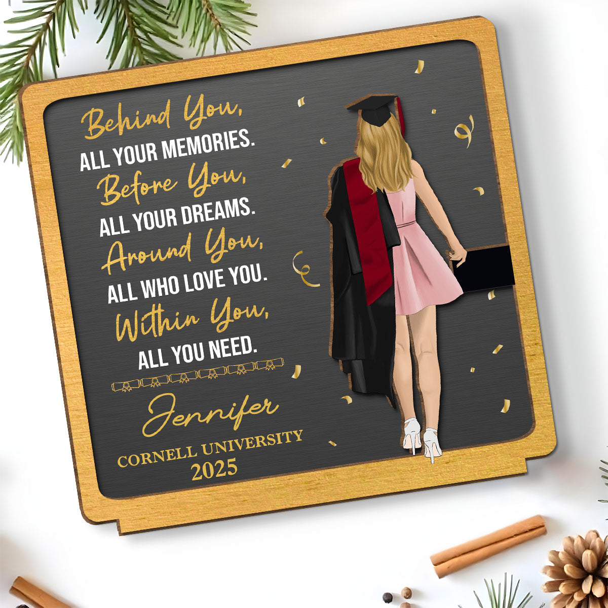 Memories Behind Dreams Ahead - Personalized Custom 2-Layer Wood Plaque With Flat Base