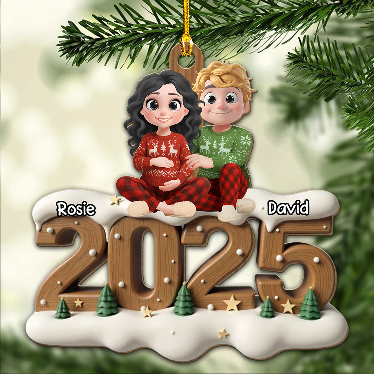 Expecting Parents - Personalized Custom 3D Effect Wood Ornament