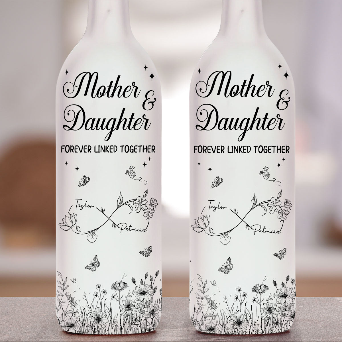 Mother And Daughter Forever Linked Together - Personalized Custom Bottle Lamp