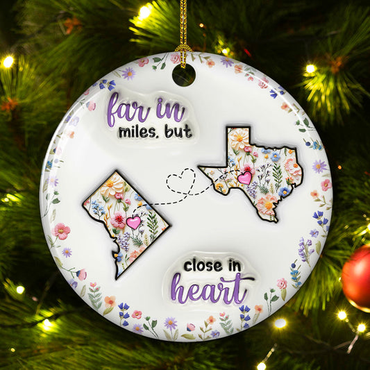 Love Knows No Distance Boundaries - Personalized Custom 3D Inflated Effect Ceramic Ornament