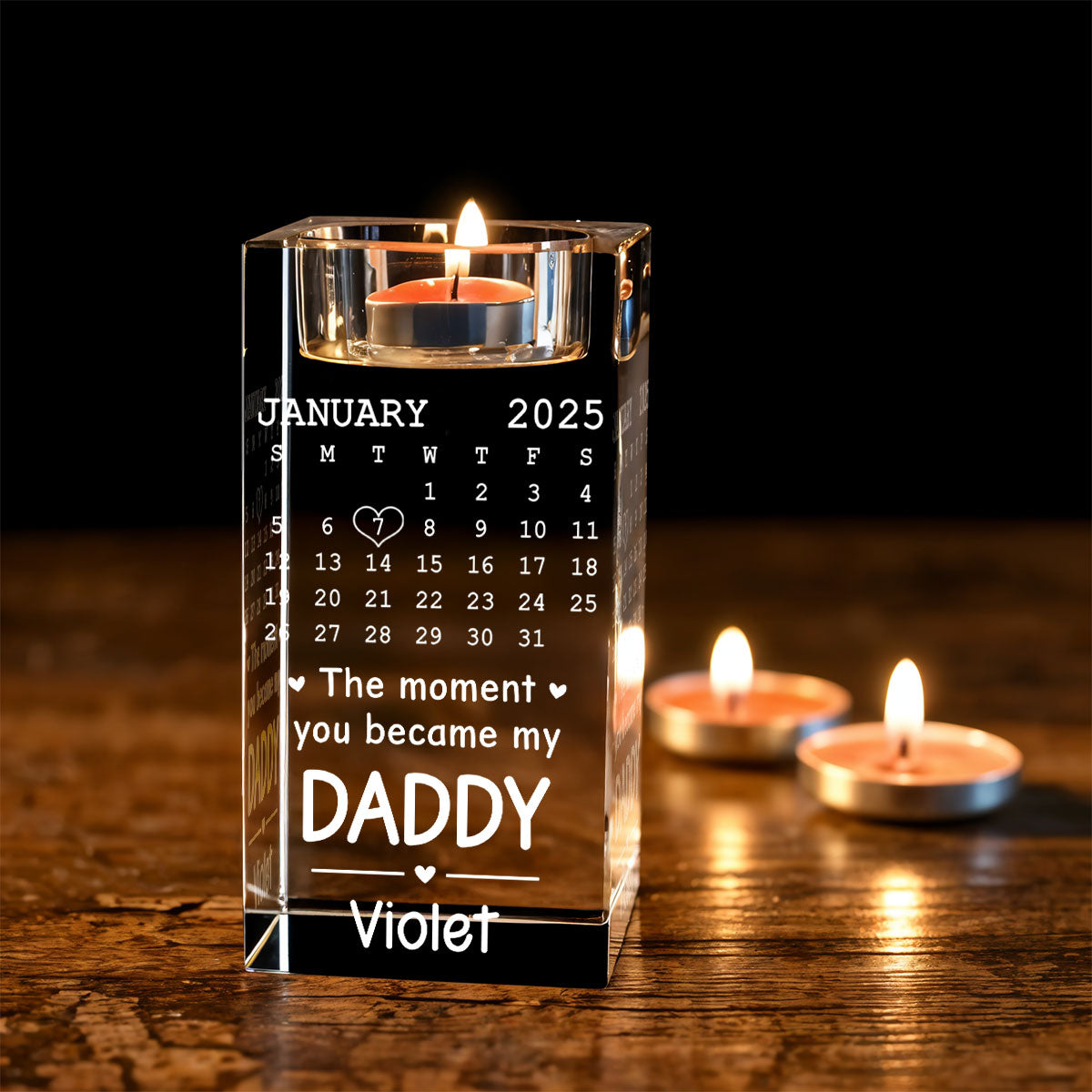 Became Daddy - Personalized Custom Engraved Crystal Candle Holder