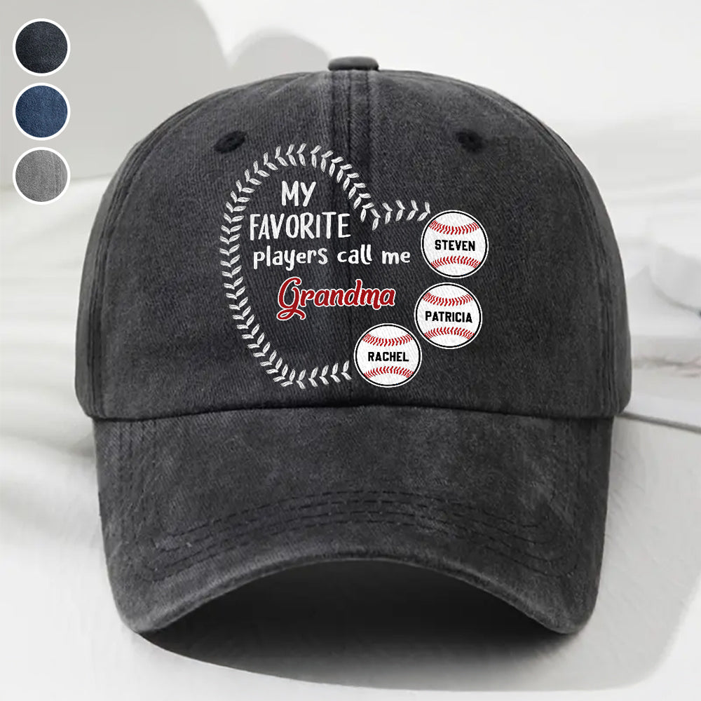 My Fav Players Call Me Grandma - Personalized Custom Vintage Washed Denim Cap