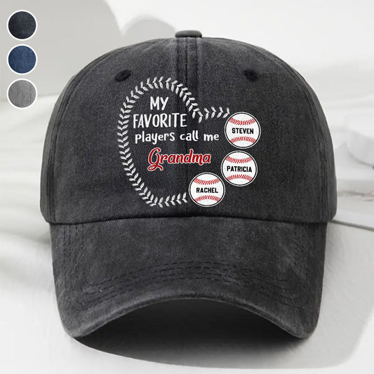 My Fav Players Call Me Grandma - Personalized Custom Vintage Washed Denim Cap
