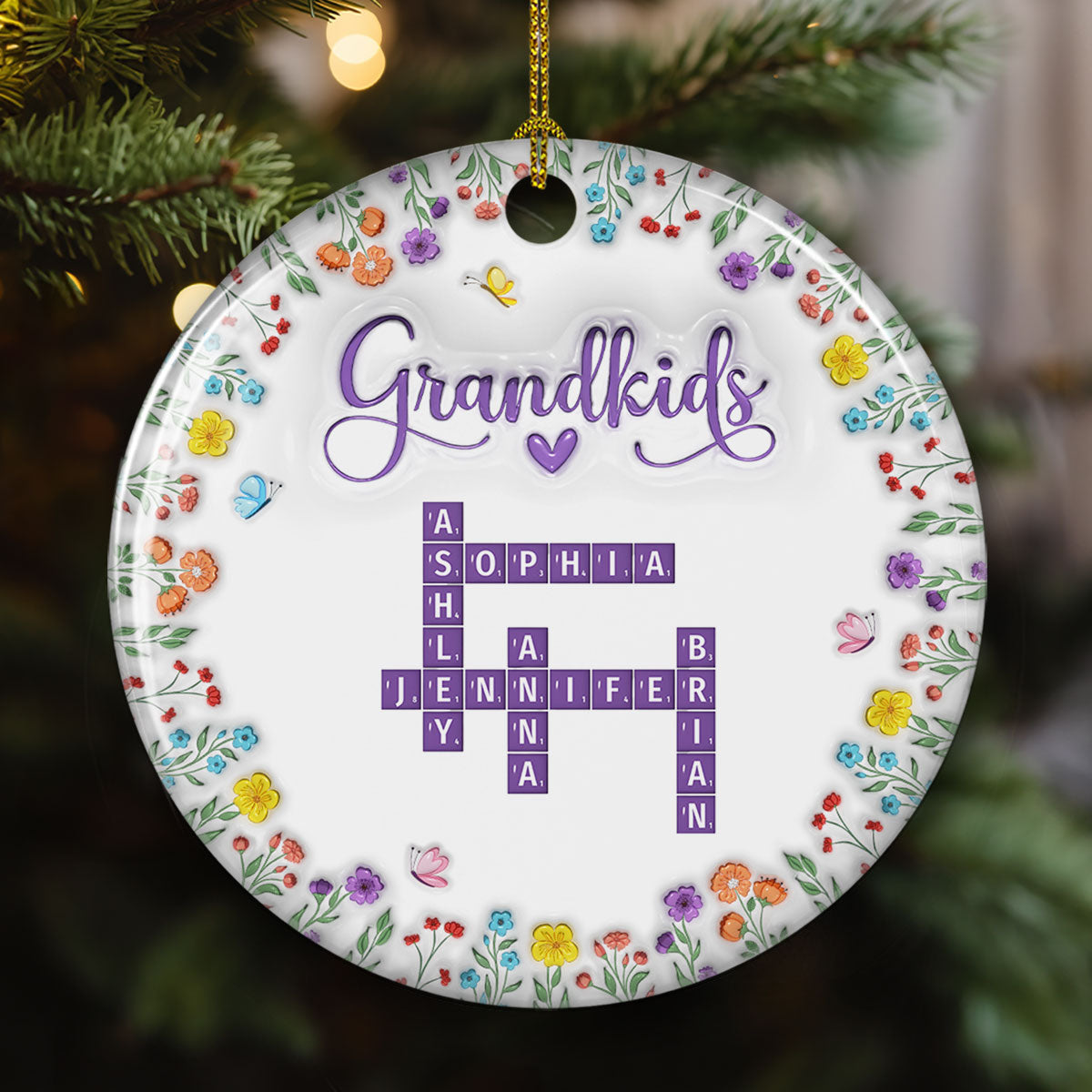 Love My Grandkids Crossword - Personalized Custom 3D Inflated Effect Ceramic Ornament
