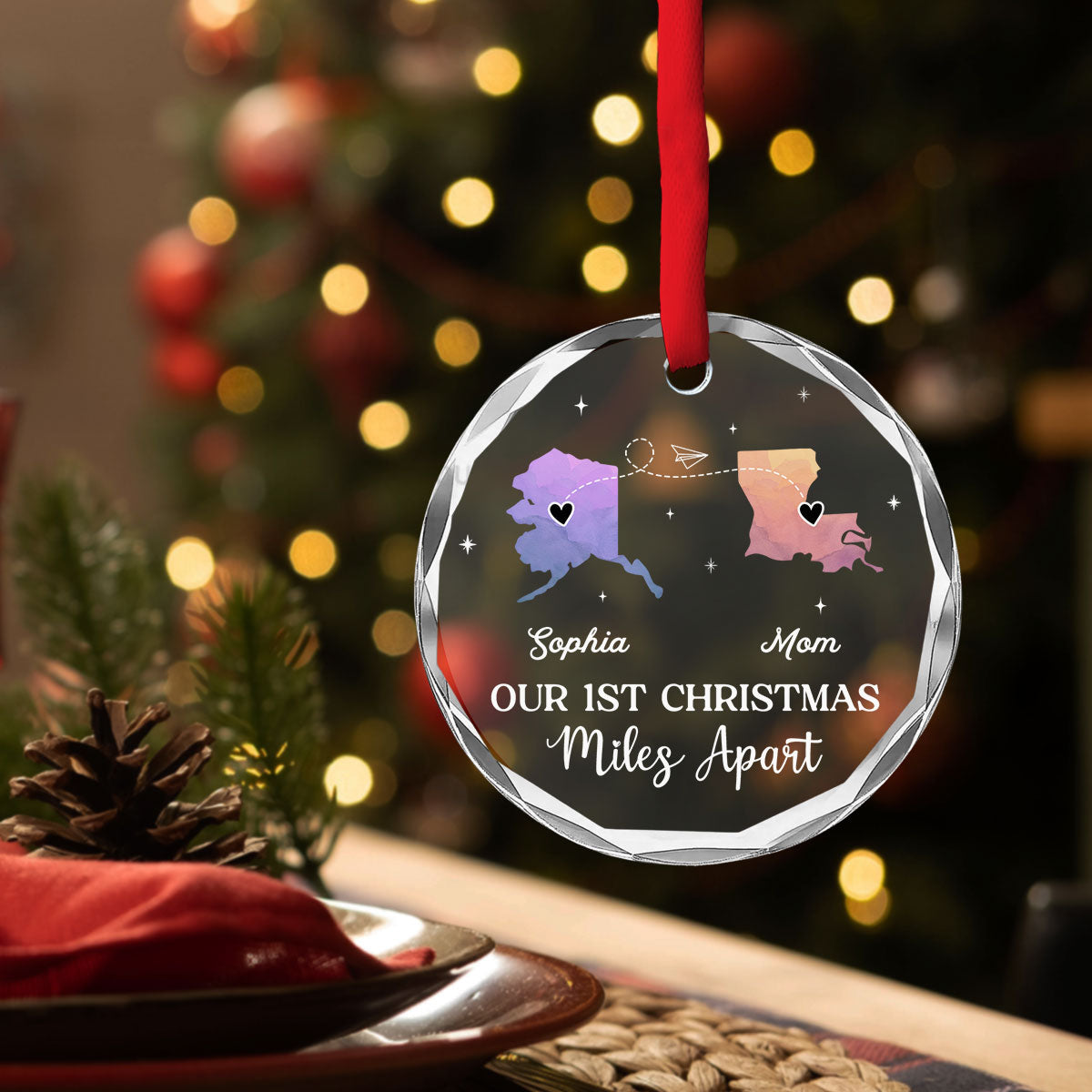Our Christmas Miles Apart Same Love - Personalized Custom Glass Ornament