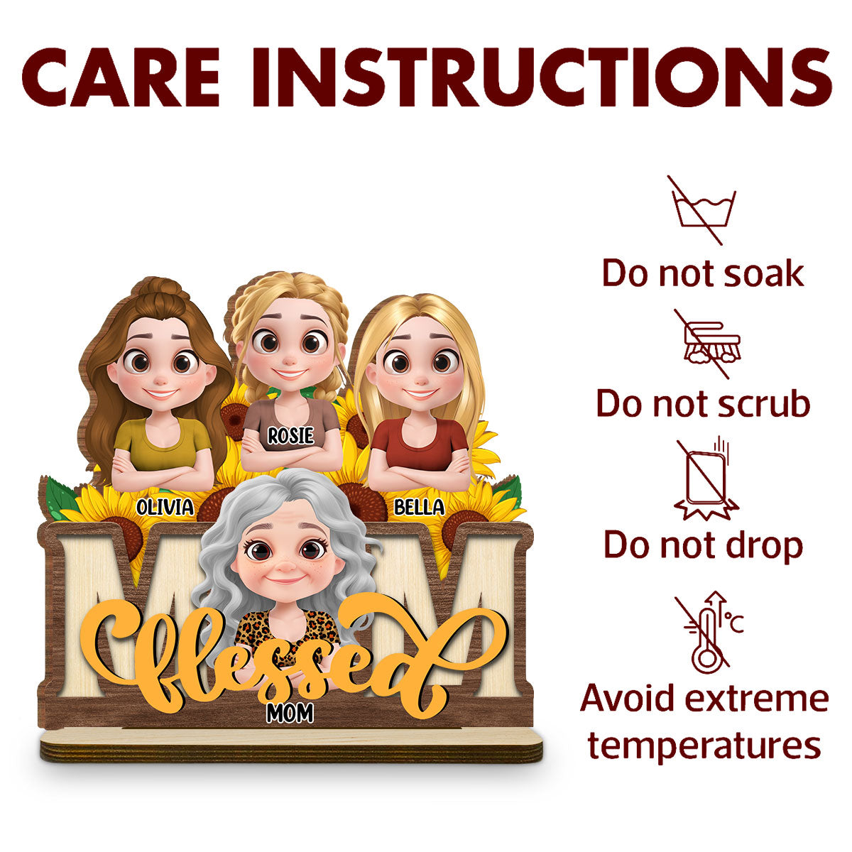 Blessed Mom - Personalized Custom 2-Layer Wood Plaque With Flat Base