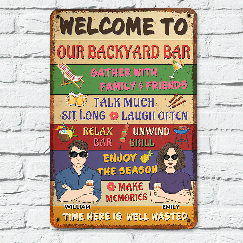 Welcome To Our Backyard Bar - Personalized Custom Metal Sign