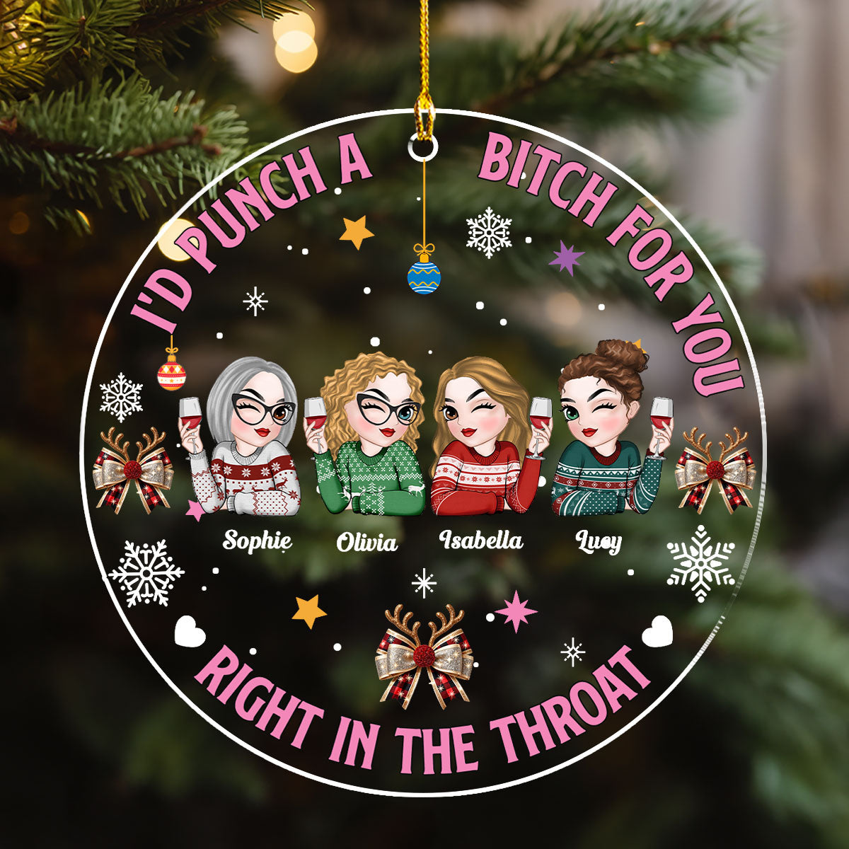 Punch Bitch For You Besties - Personalized Custom Acrylic Ornament