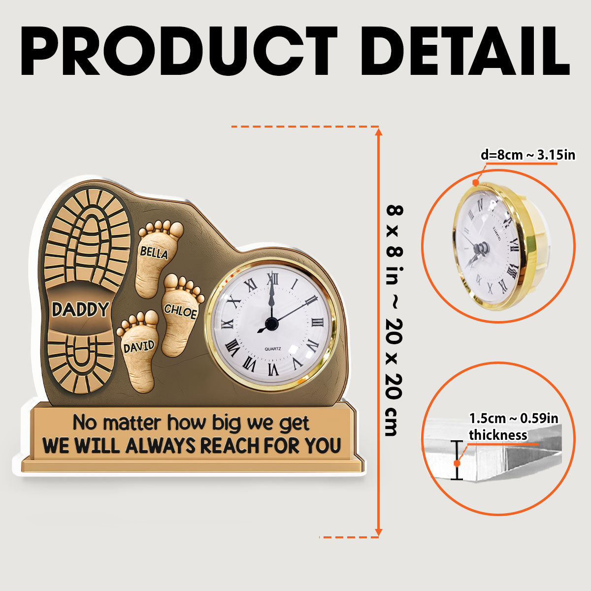 We Will Always Reach For You - Personalized Custom Acrylic Desk Clock Plaque