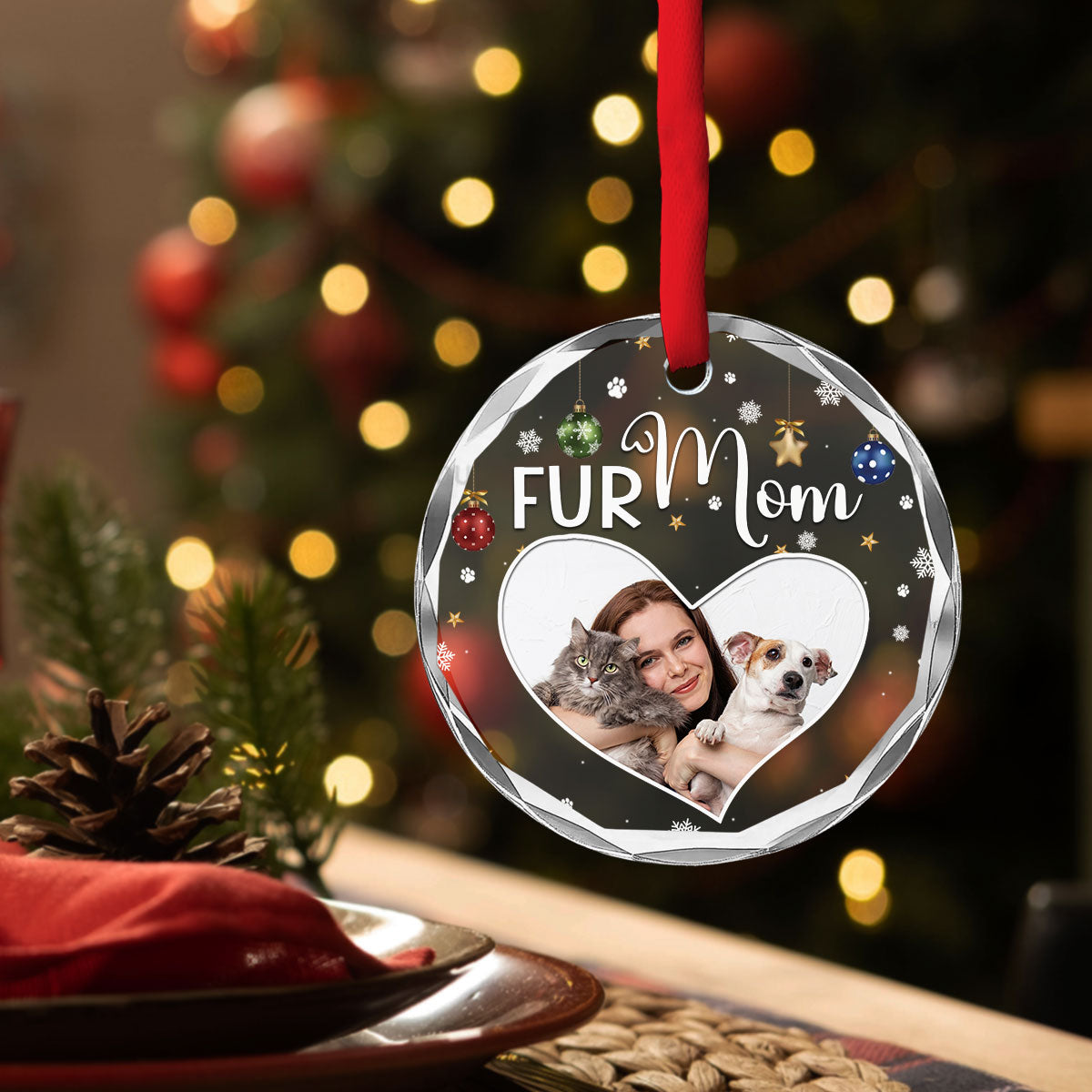 Fur Mom Photo - Personalized Custom Glass Ornament