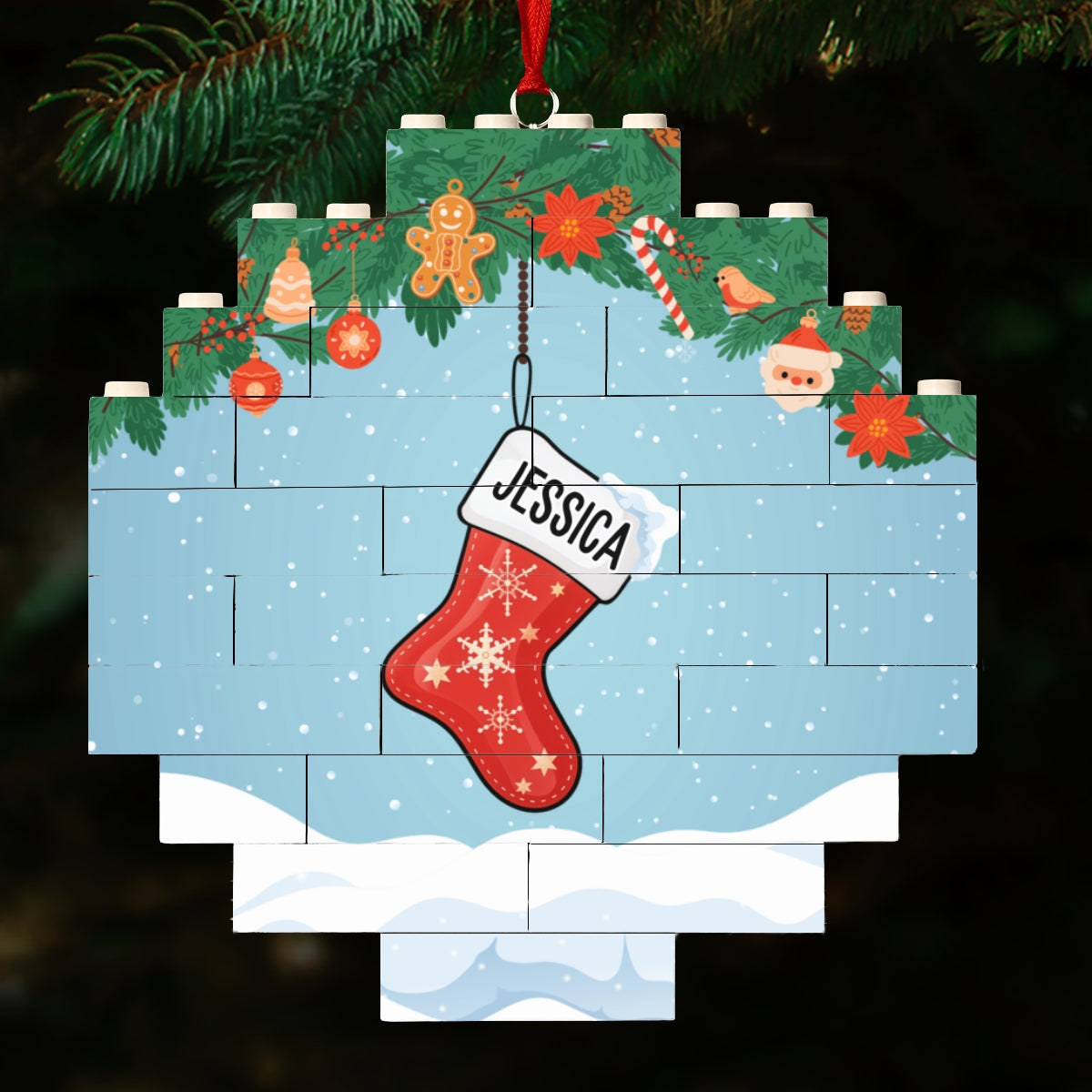Lovely Stocking - Personalized Custom Puzzle Ornament