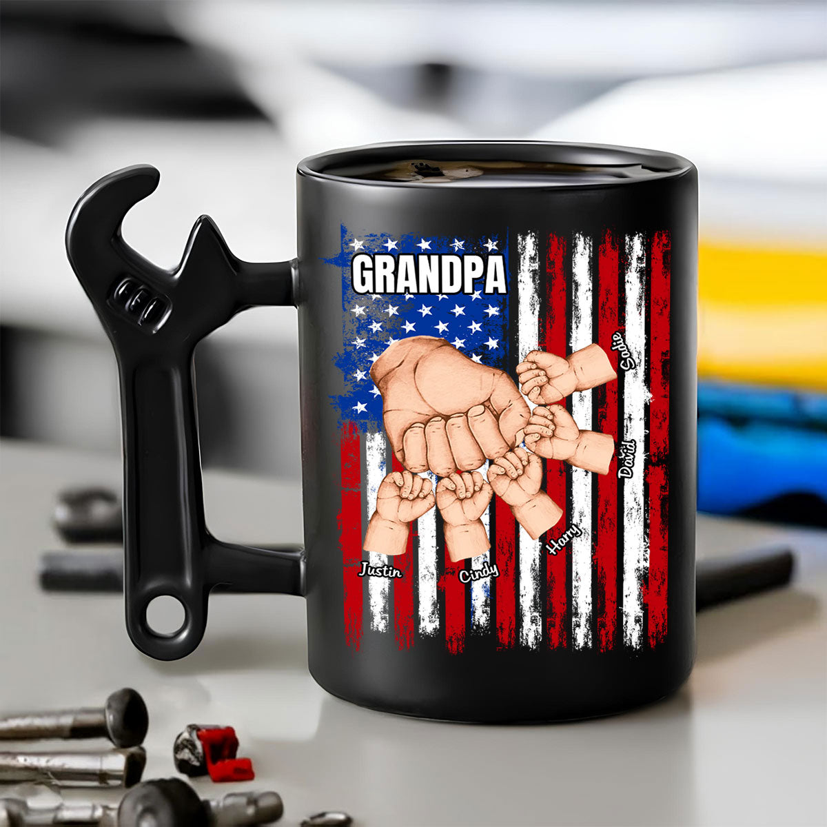 Fist Bump With Grandpa â€?Personalized Custom Wrench Handle Mug