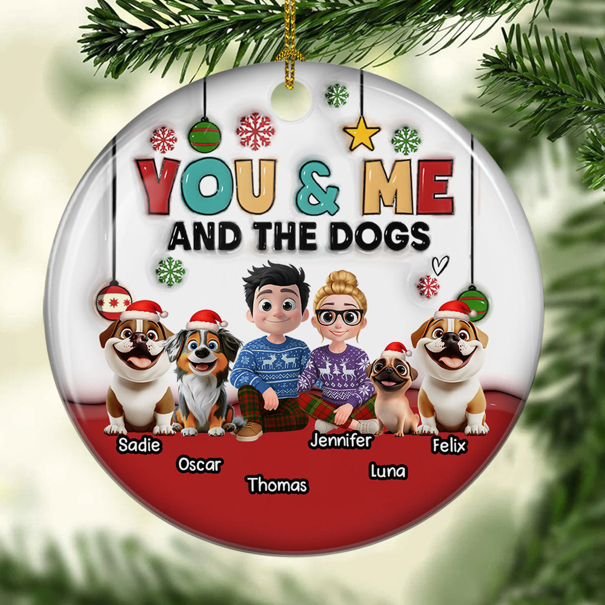 Our Holiday With Lovely Dog - Personalized Custom 3D Inflated Effect Ceramic Ornament