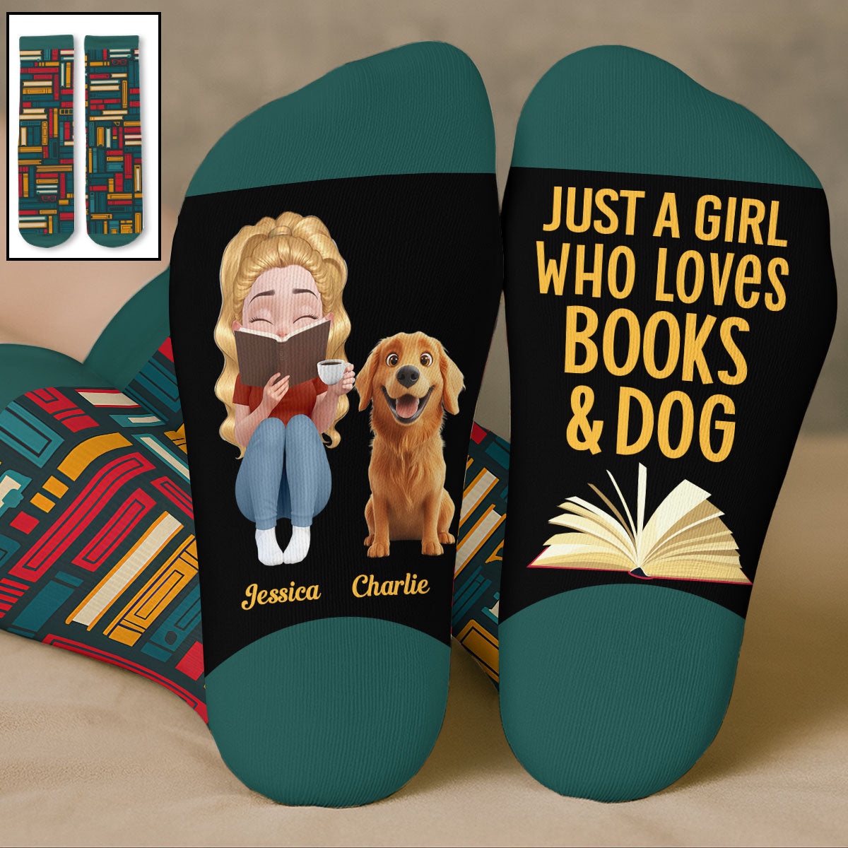 Love Books And Dog - Personalized Custom Crew Socks